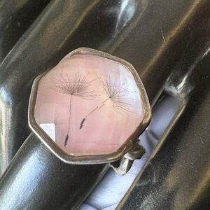Vintage Sterling Silver Pink MOP Faceted Crystal Dandelion Ring